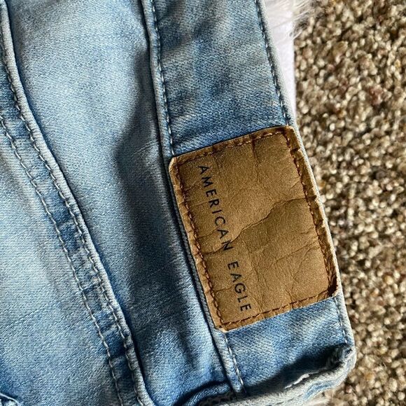 American Eagle Jeans 360 Stretch Super Hi Rise Jeggings Distressed Raw Ankle 2 - Picture 10 of 12